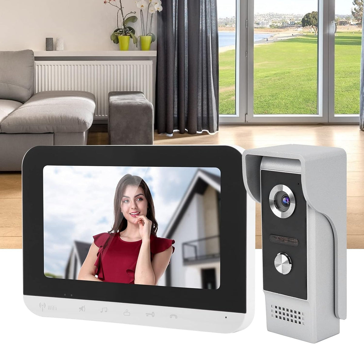 Dioche 7 Inch Bedrade Wifi-video-deurintercom, Intelligent Video-deurtelefoon-intercomsysteem, Video-deurbel-intercom-deurtelefoon met Nachtzichtcamera, APP-ontgrendeling op Afstand(EU)