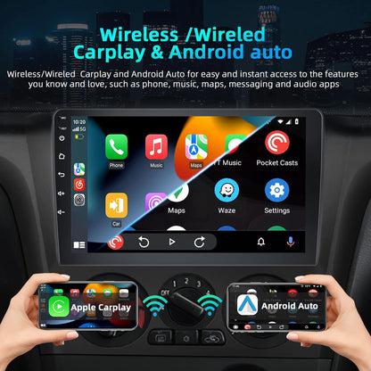 Podofo Android 13 Autoradio 2 Din met Draadloze Apple CarPlay Android Auto,2+32G 9 Inch Autoradio met Bluetooth en GPS Navigatie,Wifi,Mirror Link,FM/RDS +Achteruitrijcamera