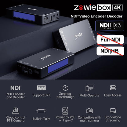 Zowietek 4K HDMI-video-encoder/decoder, ZowieBox, NDI | HX3-converter/speler, UVC naar HDMI, pass-through video-opname en -recorder, SRT/RTMP(S)/RTSP, livestreaming