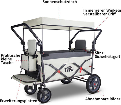 TMZ Bolderkar, opvouwbaar, met dak, handwagen, transportkar, gereedschapswagen | klappbaar | PU-banden met hoge elasticiteit | tot 120 kg (wit/grijs)