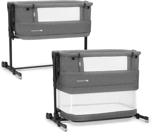 kk KinderKraft Kinderkraft NESTE GROW Baby Cot 3 in 1, Co Sleeper, Side Bed, Baby Cot from Birth to 2 Years, Height Adjustable, with Mattress Carry Bag, Soft Material, Grey - QUORE