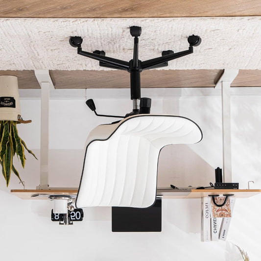 YOUTASTE Office Chair, Ergonomic Height Adjustable Chair with PU Leather and Wheels, Swivel Chair, Tilt Function, Computer Chair, 136 kg Load Capacity, White - QUORE
