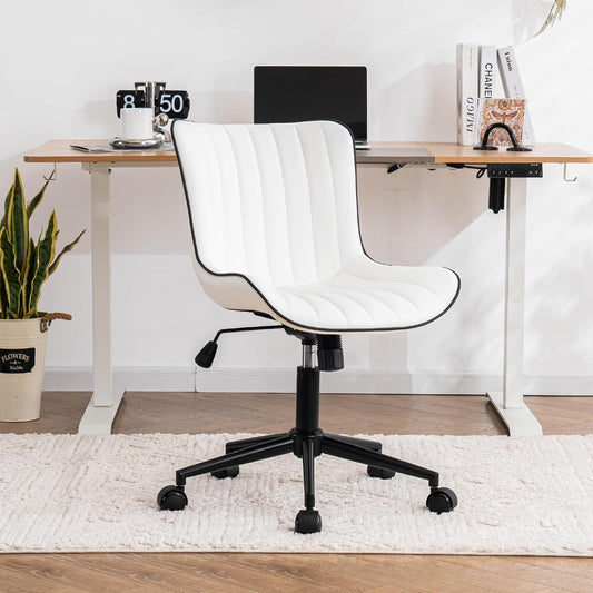 YOUTASTE Bureaustoel, ergonomisch, in hoogte verstelbaar, stoel met PU-leer en wielen, draaistoel, kantelfunctie, computerstoel, 136 kg belastbaar, wit