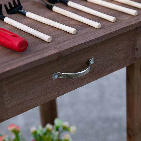 Oppottafel - Tuinwerktafel - Plantentafel -Tuinwerkbankje - met Schuiflade - 2 Niveaus - Bloementafel - voor Tuin - Sparrenhout - 92 x 45 x 119 cm - Bruin
