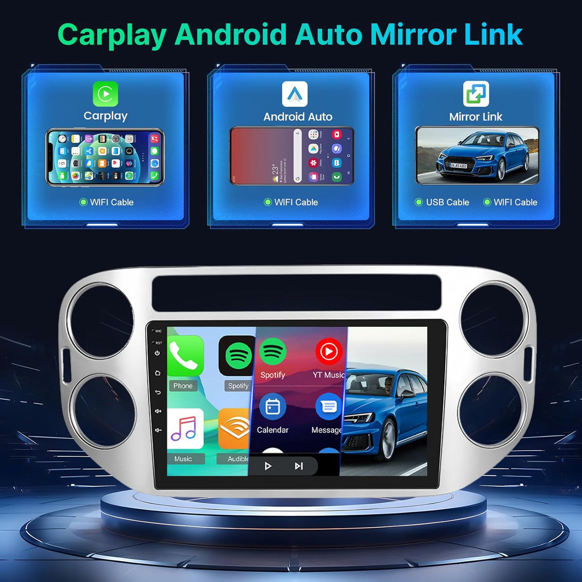 [4+64G] Android Car Radio for VW Tiguan 2006-2016 with Wireless Carplay and Android Car - 9 Inch IPS 1280 * 720P Touch Screen Car Radio with AI DSP, EQ, SWC, GPS + AHD Rear View Camera