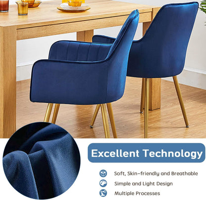 CangLong Set van 2 eetkamerstoel stijlvolle fluwelen accent fauteuil voor woonkamer eetkamer, fluweel gestoffeerde keukenstoelen met gouden metalen poten, marineblauw
