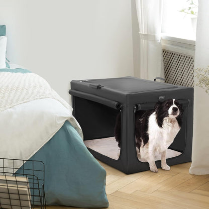 Petsfit Hondenkrat, stevig frame en ventilatierooster, grote hondenkist voor autoreizen, fleece mat rolgordijn hondendrager voor middelgrote tot grote honden