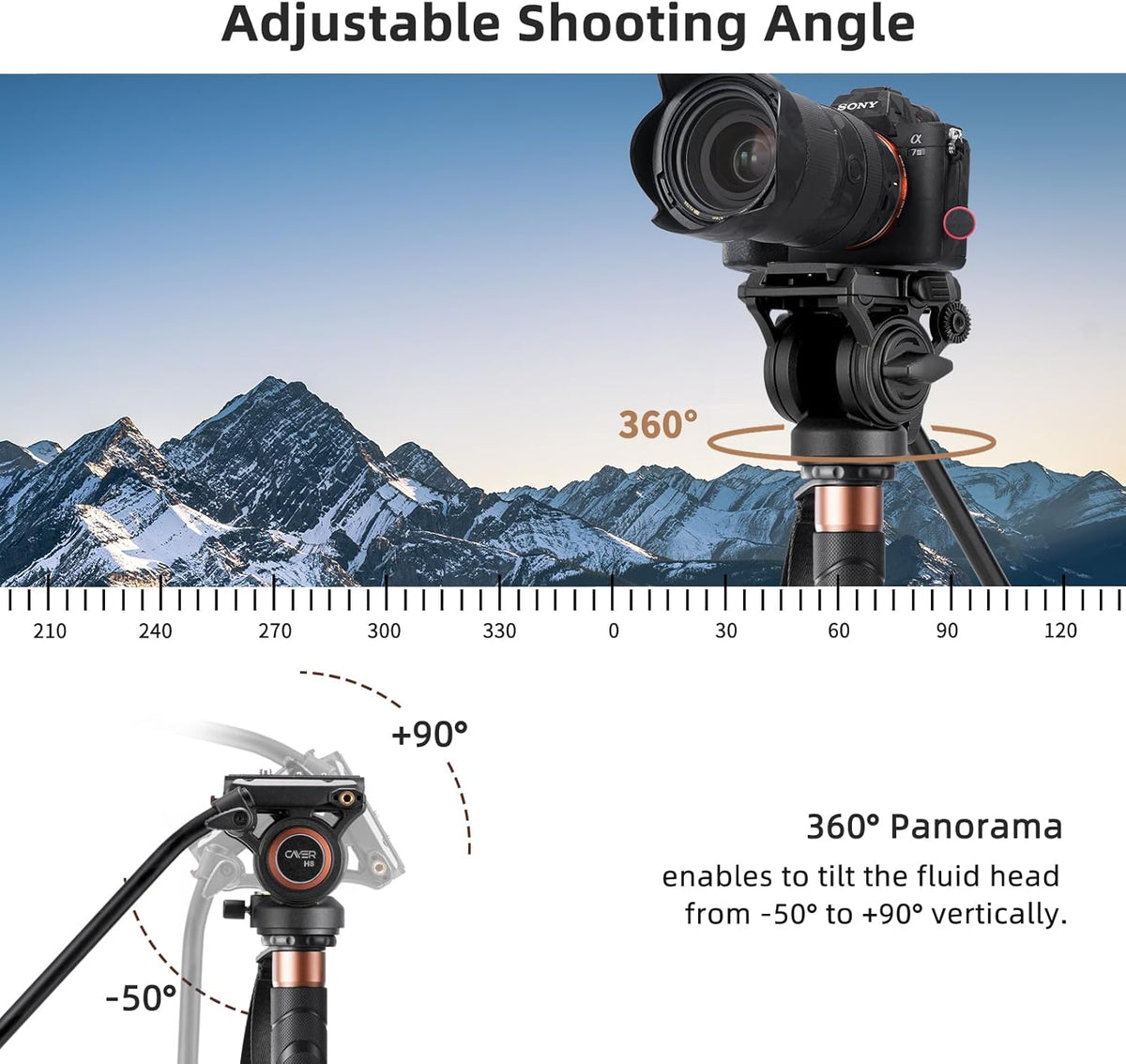 Cayer CF34DVH4 Professionele Video Monopod voor 71 "Carbon Fiber Telescopische Camera met Swivel Head en Tripod Base voor DSLR Camcorders Camcorders