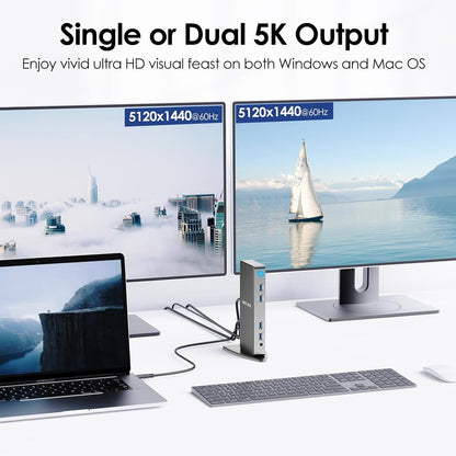 DisplayLink Docking Station Dual Monitor, WAVLINK 14-IN-1 USB-C/A Laptop Docking Station met 2 x 4K HDMI, 2x 4K DP, 1000 Mbps Ethernet, 6 x USB 3.0, audio en microfoon voor Mac/Windows