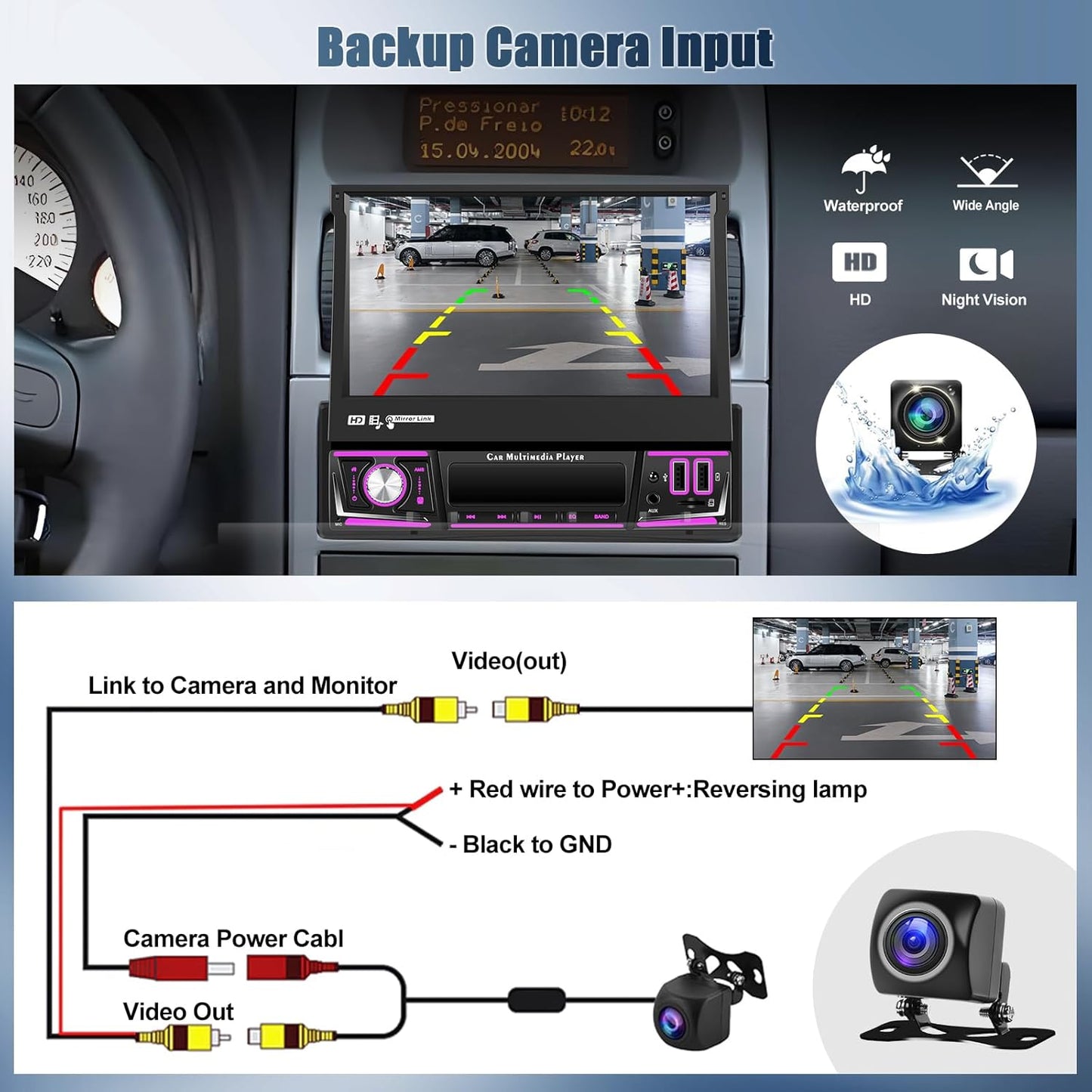 OiLiehu 2+64G Android 13 Autoradio 1 Din met Draadloze CarPlay Android Auto 7" IPS Handmatig Uitklappend met Beeldscherm GPS WiFi Bluetooth Mirror Link FM RDS SWC USB EQ AUX TF-Port