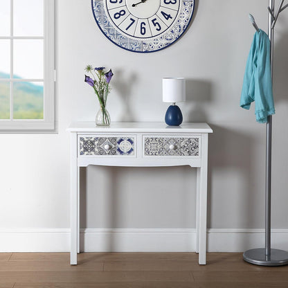 Versa Pireo Smalle hal of vestibule Entree hal meubilair, Console Tafel, met 2 lades, Afmetingen (H x B x H) 78 x 30 x 81 cm, Hout MDF, Kleur Wit