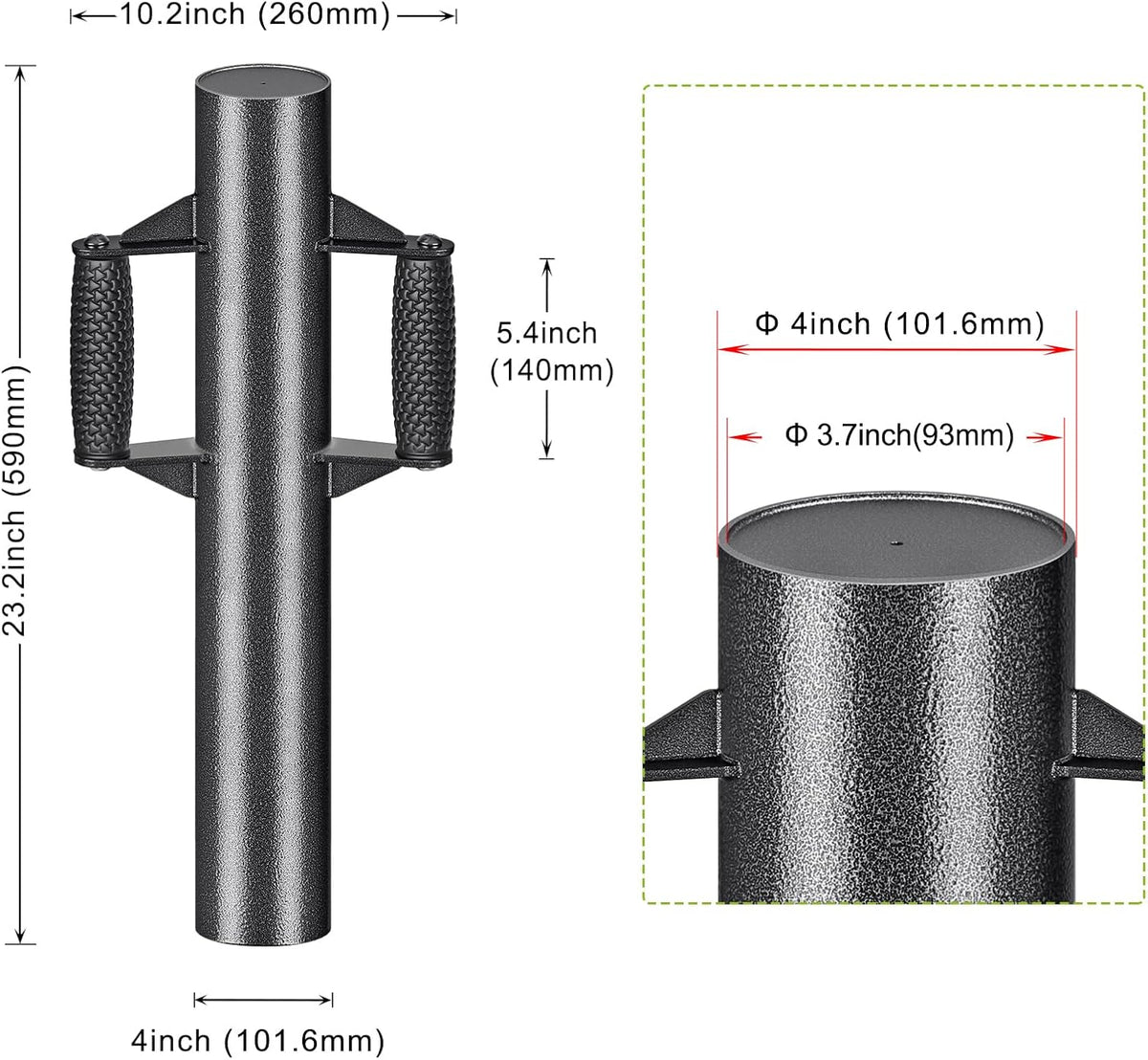 Hek Post Driver, 59 x 10,2 cm T Post Driver Tuin Schermen Rammer Pergola Post Pounder Tool Houten Post Knocker 12 lbs Boerderij Post Thumper voor U-kanaal met anti-slip ergonomische handgrepen