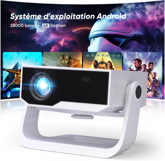 Intelligente videoprojector Wielio Android 11, FHD 1080p compatibel met 4K, WiFi6 & BT5.2, 28.000 lumen, ondersteuning 120 graden verstelbaar, elektronische focus, trapeziumcorrectie voor iOS/Android