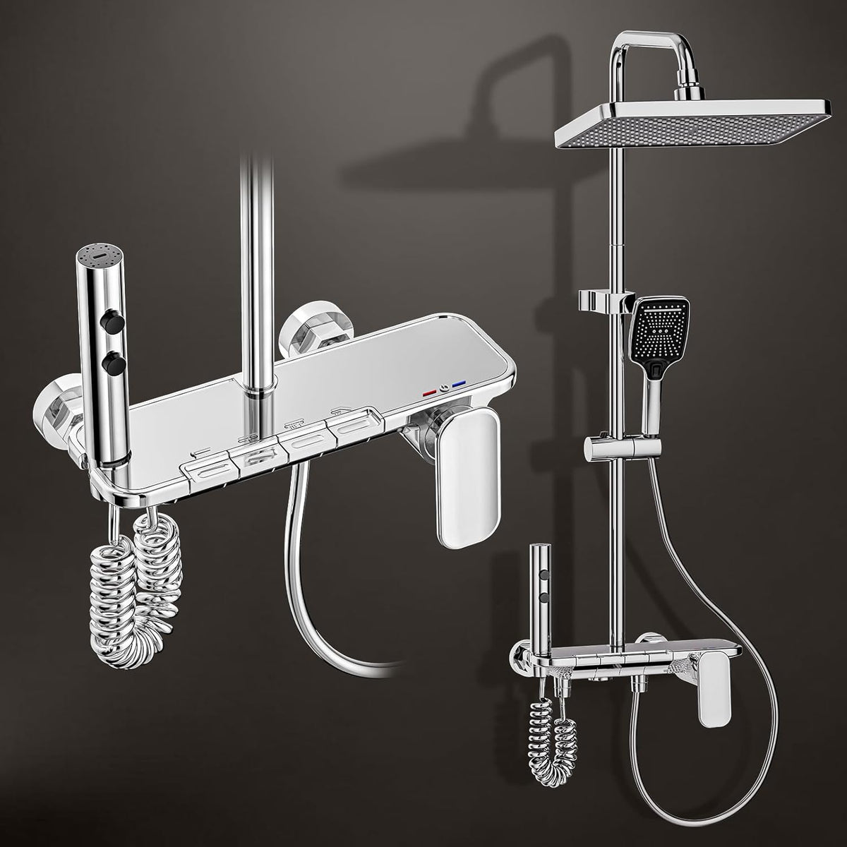 Douchesysteem – Badkamer Doucheset – Douchekolom – Regendouche – Handdouche – 4 Functies Met Thermostaat – Grote 31x20 cm Regendouchekop