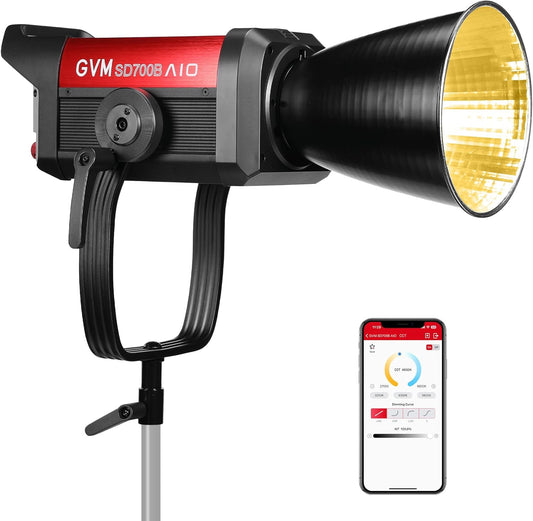 GVM SD700B 700W led-videolamp, studiolamp met Bowen-montage, 29100 lux/m fotografie-verlichtingsset met standaardafdekking, continue uitgangsstudio-verlichting voor films, uitzendingen, CRI 97+, 2700