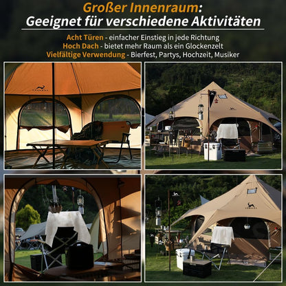TOMOUNT Tipitent, katoenen tent voor 6-8 personen, canvas, piramide, joertent, grote gezinnen, glamping, tent voor kamperen, hiking, festival, feesten, bruiloft, muziekfeest