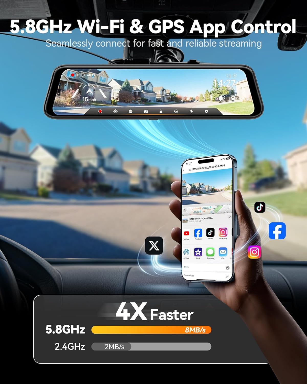 Dashcam Spiegel – Auto Camera – Rearview Camera – 4K Dashcam – Rijhulpsystemen – 12 Inch Touchscreen – Geavanceerde ADAS Veiligheidssystemen - QUORE