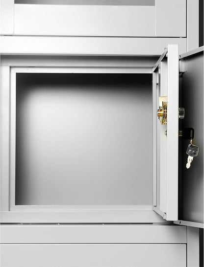 Filing Cabinet C018S II Office Cabinet Metal Cabinet Safe Box Secret Box 3 Drawers Powder Coating 185cm x 90cm x 40cm (Grey) - QUORE