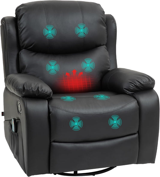 HOMCOM Relax Chair with Massage Function, Electric TV Chair with Reclining Function, Heating Function, Swivel Massage Chair with Spring System, Remote Control and Side Pocket, Black - QUORE