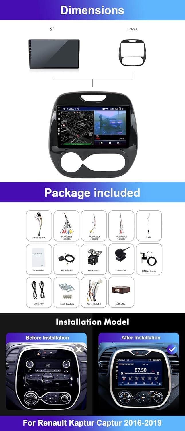 6G+128G Ingebouwde 4G/Dab+/HDMI/DSP/Carplay Autoradio Android 15 voor Renault Kaptur Captur 2016-2019 Gratis Camera+MIC 10 Inch IPS met GPS SWC/WiFi/BT/Carplay/RDS