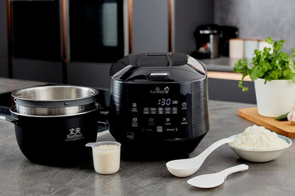 Yum Asia Bamboo rijstkoker met inductieverwarming (IH) en keramische schaal, 7 rijstkookfuncties, 4 multikookfuncties, Motouch led-display (1,5 liter) 220-240V Europa Power (antracietzwart)
