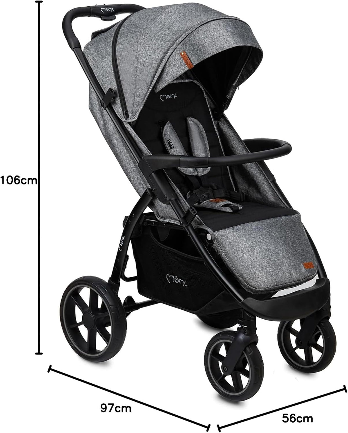 MoMi Miya EVA, kinderbuggy vanaf de 6e maand (tot 22 kg), verstelbare 5-punts veiligheidsgordel, boodschappenmand, voetenzak, bekerhouder, regenbescherming en insectenbescherming