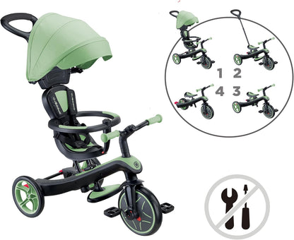 Globber - Explorer 4-in-1 driewieler - schaalbare driewieler en loopfiets voor peuters van 10 maanden tot 5 jaar, saliegroen