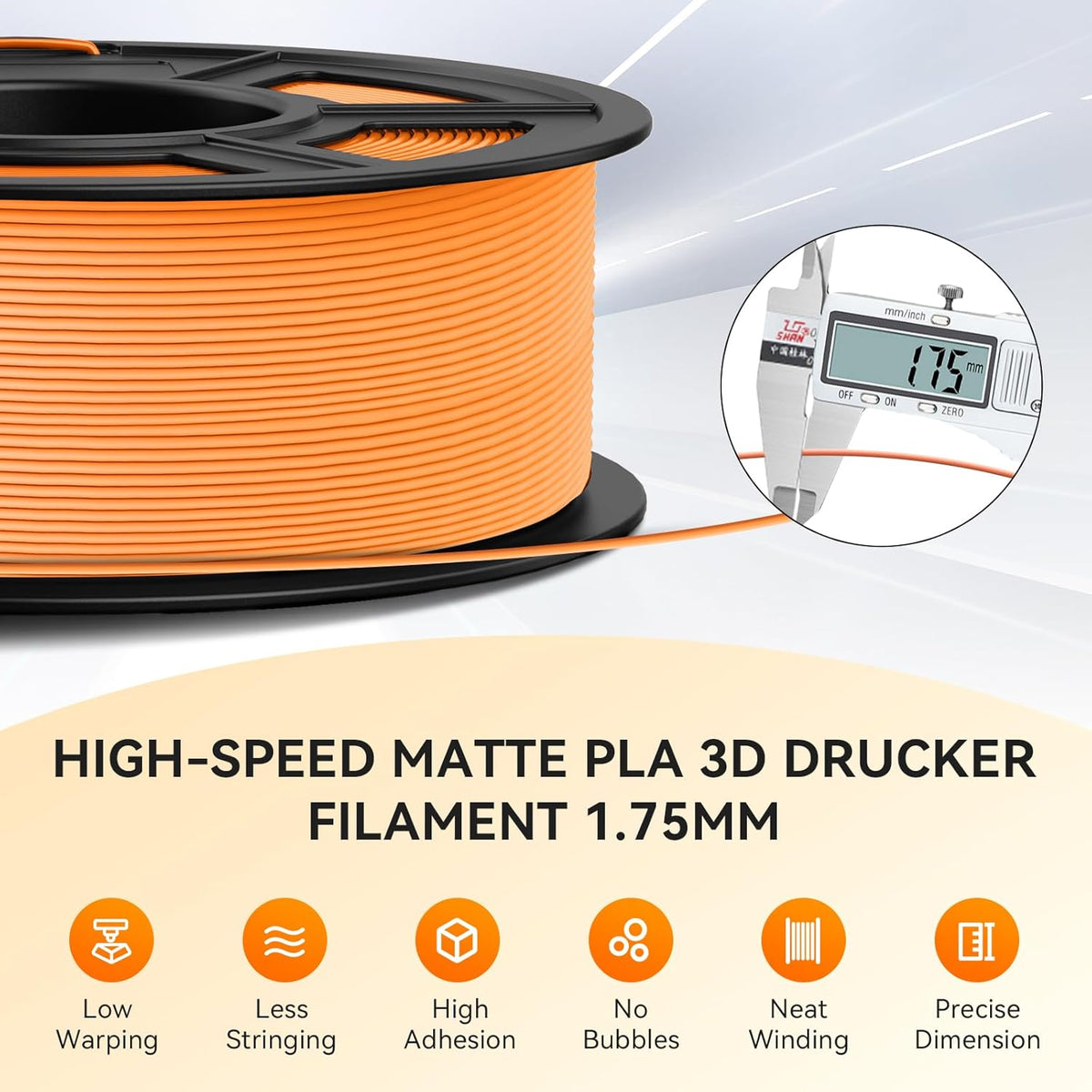 TECBEARS PLA-filament, mat, 1,75 mm, zwart, 10 kg, 30-600 mm/s, snel PLA-filament voor 3D-printers, mat PLA-filament, 1 kg spoel, maatnauwkeurigheid +/- 0,02 mm