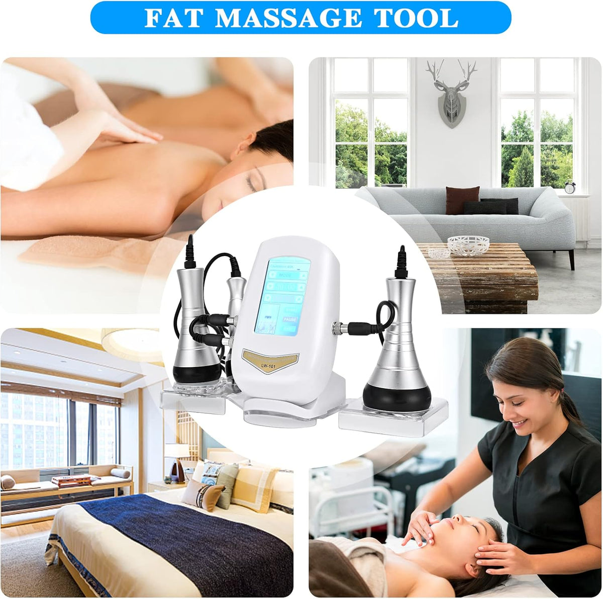 40K Afslankend Lichaam Machine – 3-In-1 Cavitatieapparaat – Ultrasoon Massageapparaat – RF Radiofrequentie Apparaat – Huidverstevigingsapparaat – 40K Ultrasone Technologie – 3 Opzetstukken En 4 Standen