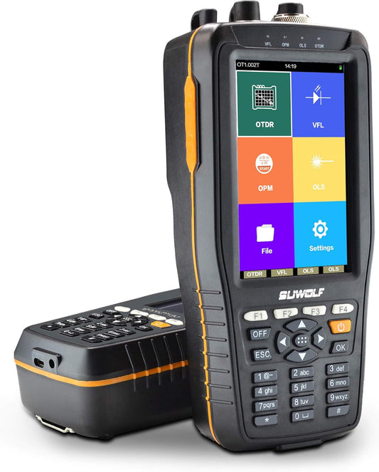 1310/1550nm 22/20dB handheld 4in1 mini OTDR + VFL+OPM+OLS 4 inch touchscreen 60 km glasvezel tester/glasvezel tester/optische tijdbereik-reflectometer met SC(APC) + FC(APC) + FC naar