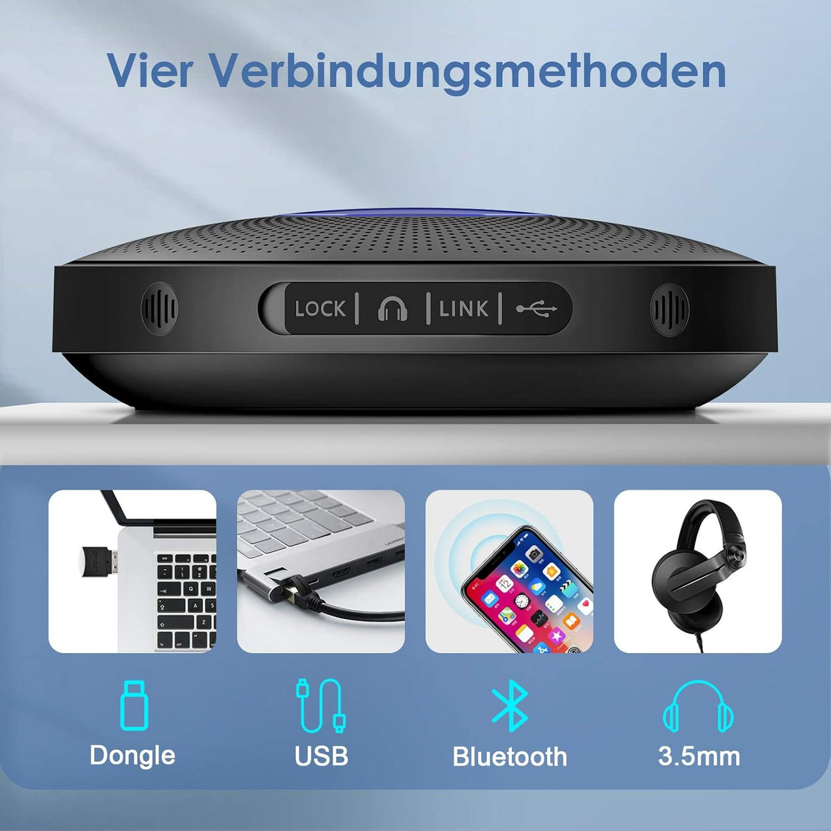 eMeet M2 Max Bluetooth conferentieluidspreker met 4 AI-microfoons, voor 10-15 personen, full duplex oproep, conferentiemicrofoon met AUX, dongle, plug & play, voor Skype, zoom enz.