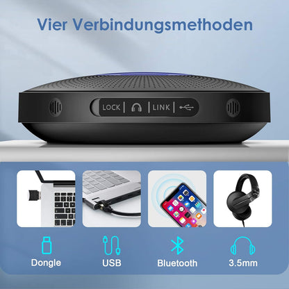 eMeet M2 Max Bluetooth conferentieluidspreker met 4 AI-microfoons, voor 10-15 personen, full duplex oproep, conferentiemicrofoon met AUX, dongle, plug & play, voor Skype, zoom enz.