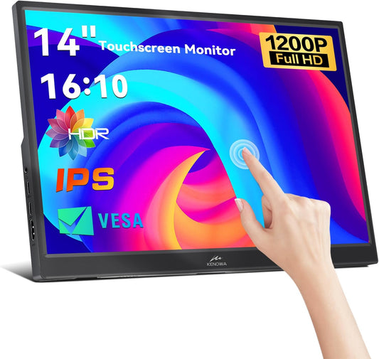 TouchScreen Portable Monitor, Kenowa 14 Inch Portable Monitor, IPS Screen, PC 16:10 FHD, 1920 x 1200p, External Display with USB-C, HDMI for Laptop/Computer/Mac/Raspberry Pi/Xbox/PS3/PS4/Switch - QUORE