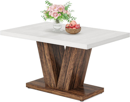Tribesigns Dining Table for 4 People, 120 cm Kitchen Table with Heavy Base, Wood Farmhouse Dining Table for Home, Dining Room
