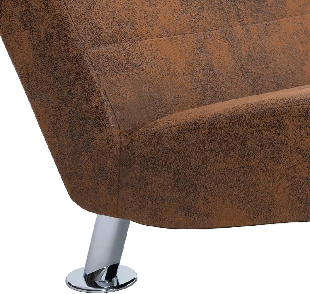 Relax Chair with Cushion, Chaise Lounge with Galvanised Steel Legs, Relax Chair for Living Room, Modern Recamiere with Polyester Chaise Lounge, Brown Suede Look - QUORE