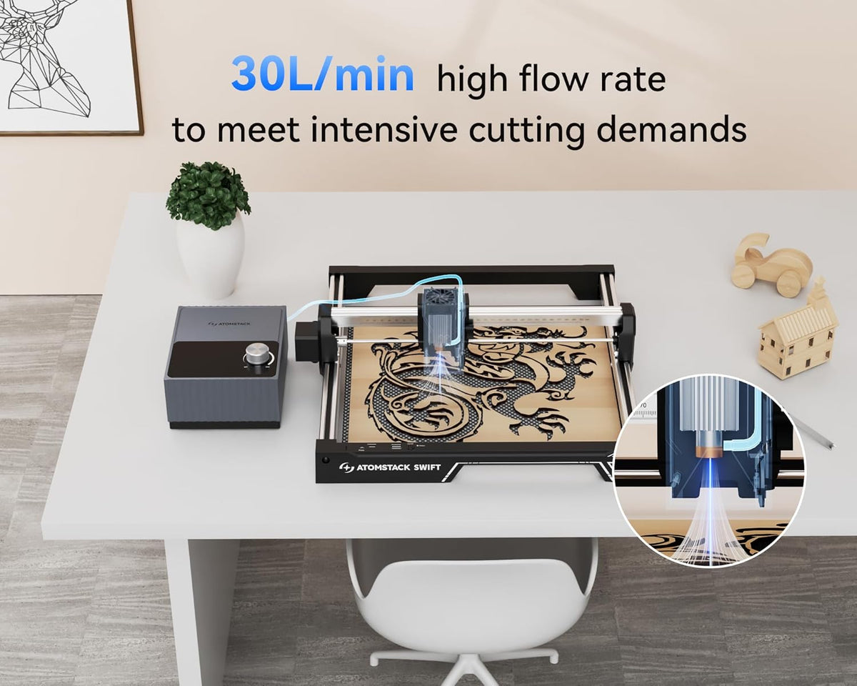 Atomstack F40 Air Assist System, 30 L/min, Eliminates Fumes and Dust to Optimize Cutting. Compatible with Swift 7W and 12W Laser Engraving Machines