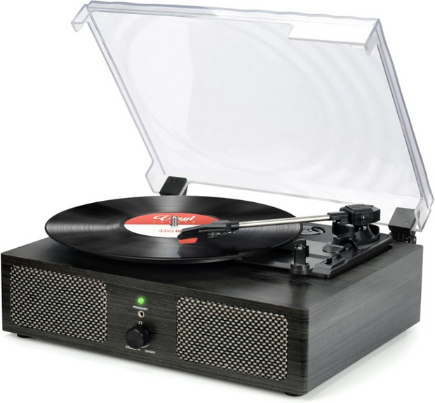 Platenspeler - Geïntegreerde Luidsprekers - Vintage Fonograaf - met Bluetooth-Riemaandrijving - 3 snelheden - voor Muziekgenot - Woondecoratie - Hout - Kolenzwart