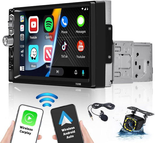 Autoradio 1-DIN – Autoradio Met Scherm – Auto Stereo – Multimedia Speler – Navigatie Systeem – 7 Inch HD Touchscreen – Draadloos CarPlay & Android Auto - QUORE
