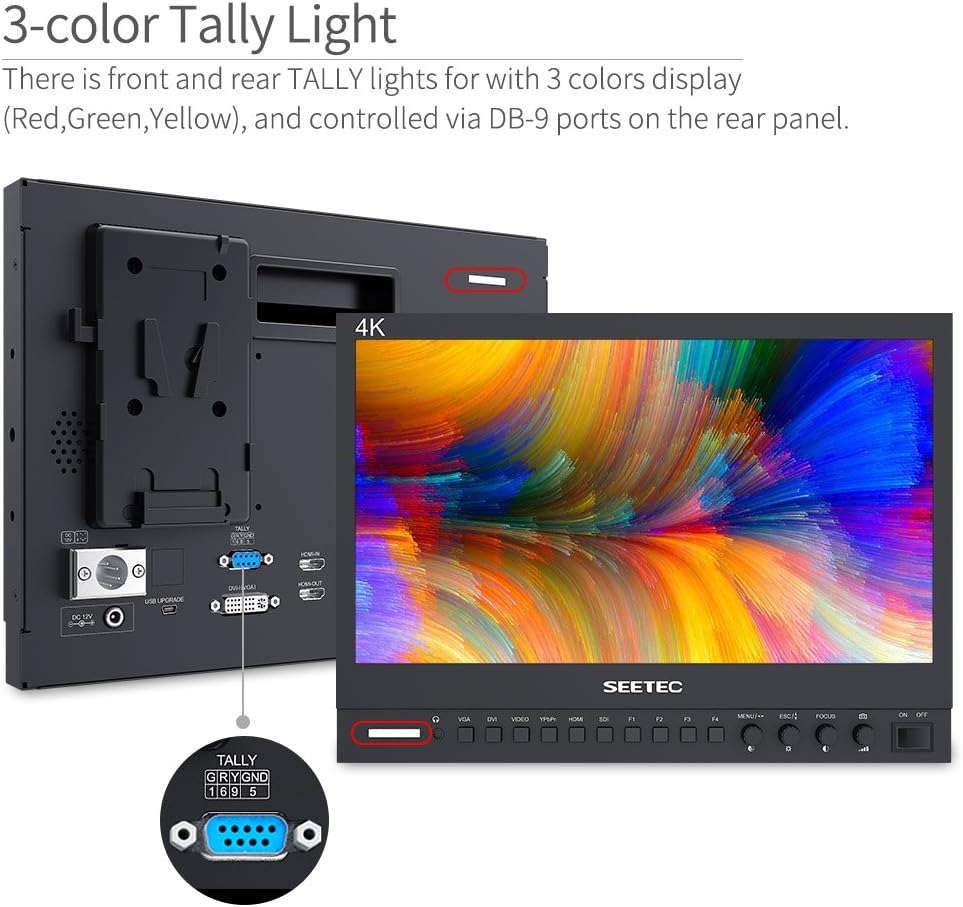 Seetec P133-9HSD Camera Monitor Pro Broadcast 13.3" 4K Ultra HD 1920×1080 Field Video LCD IPS Screen 1000:1 High Contrast with 3G-SDI HDMI Video YPbPr DVI - QUORE