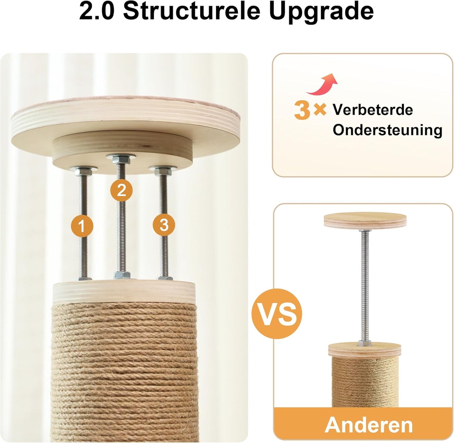 Klimboom Kat – Krabpaal – Speelton – Kattenboom – Krabmeubel – Verstelbare Hoogte 1,8-3 m – Superstabiel Tot 65 kg – Beige