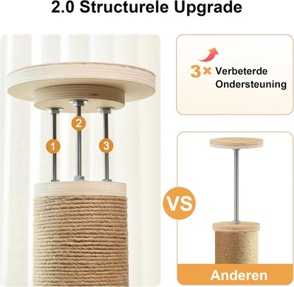 Klimboom Kat – Krabpaal – Speelton – Kattenboom – Krabmeubel – Verstelbare Hoogte 1,8-3 m – Superstabiel Tot 65 kg – Beige