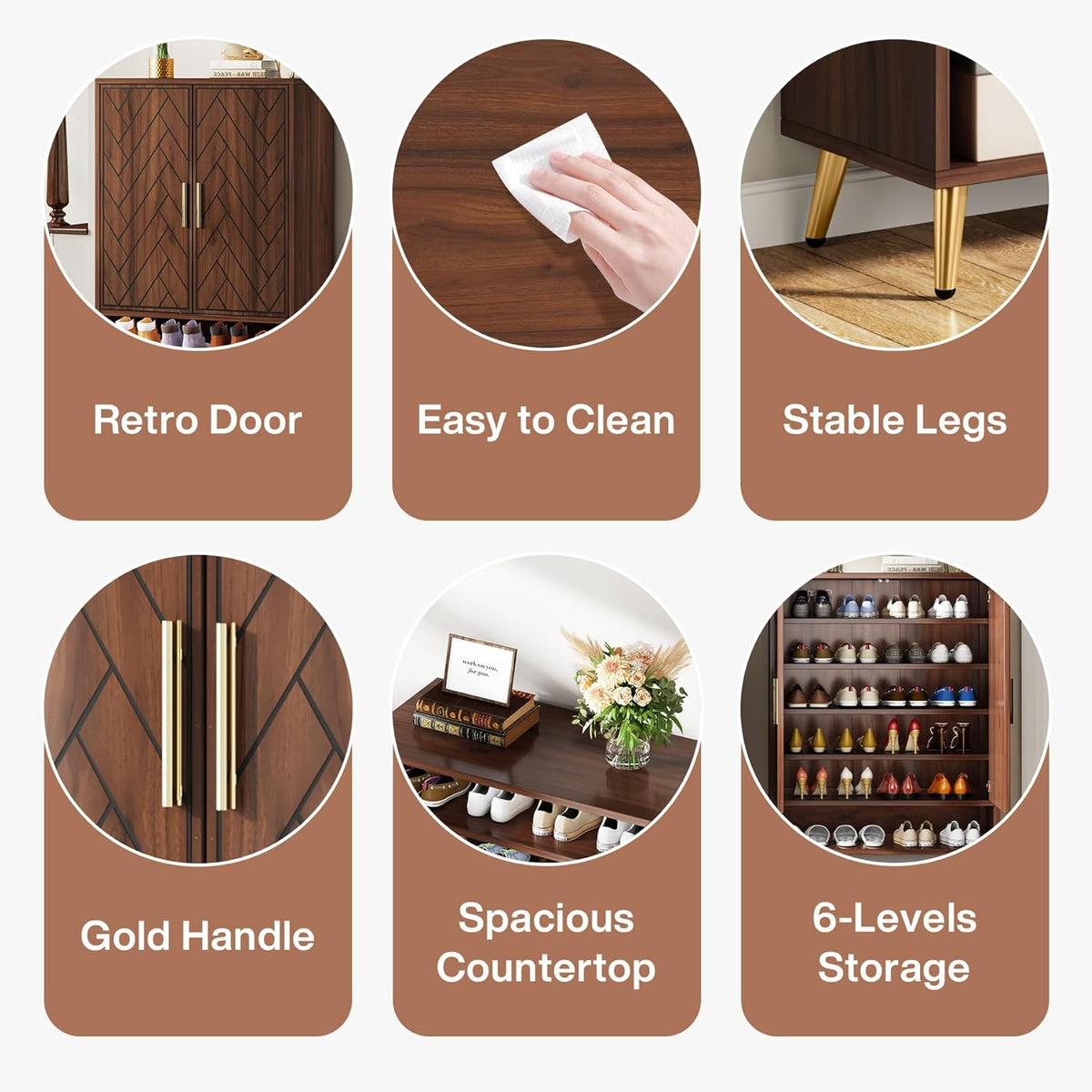 Tribesigns Shoe Cabinet with 2 Doors, 75 x 37 x 110 cm, Shoe Rack for 25 Pairs Shoes, Shoe Tipper Slim Wooden Shelf Organizer for Entrance, Hallway Closet, Living Room (Walnut)