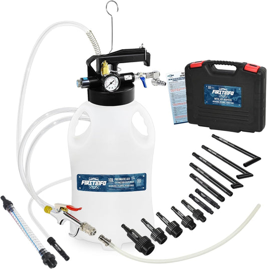 FIRSTINFO A1135NEU | 10 liter | Versnellingsbakolie vulgereedschap | Pneumatische modus | met 14 ATF-adapters | Olie-extractor en -verdeler