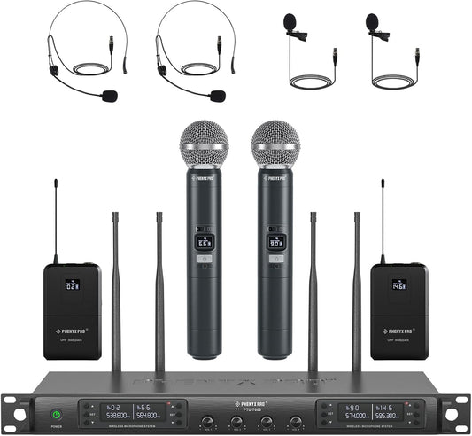 Draadloos microfoonsysteem – Microfoonset – UHF Microfoonset – 4-Kanaals Microfoonset – Met 2 Handmicrofoons En 2 Bodypacks – 4x40 UHF-Kanalen – Automatisch Scannen En IR-Synchronisatie