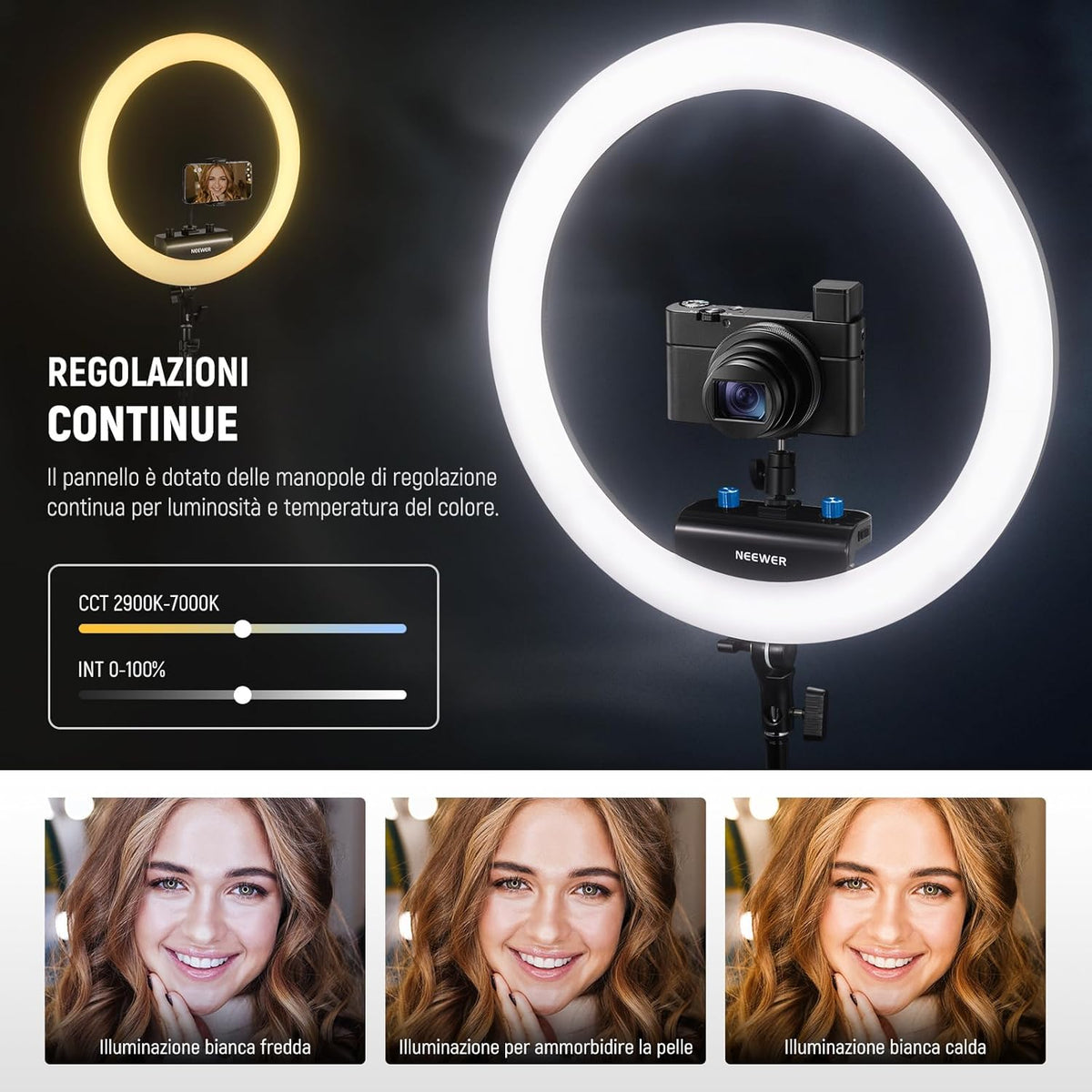 Ringlamp – Fotolamp – Selfielamp – Videolamp – Livestream Lamp – 18 Inch Ultradun Met Standaard En Telefoonhouder – Dimbaar 2900K-7000K, 320 Leds