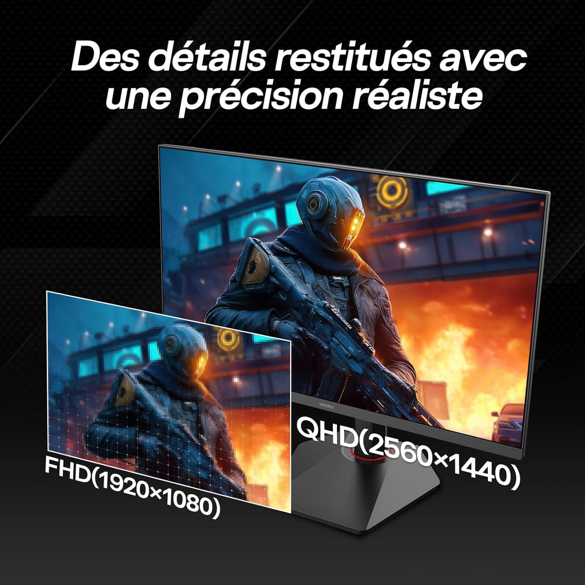 KOORUI G2722P Gaming PC Monitor 27 inch 200 Hz, QHD 2560 x 1440, Fast IPS 1ms, HDR400, 95% DCI-P3, Adaptive Sync, Height Adjustable, HDMI 2.0 & DP 1.4, Eye Care - QUORE