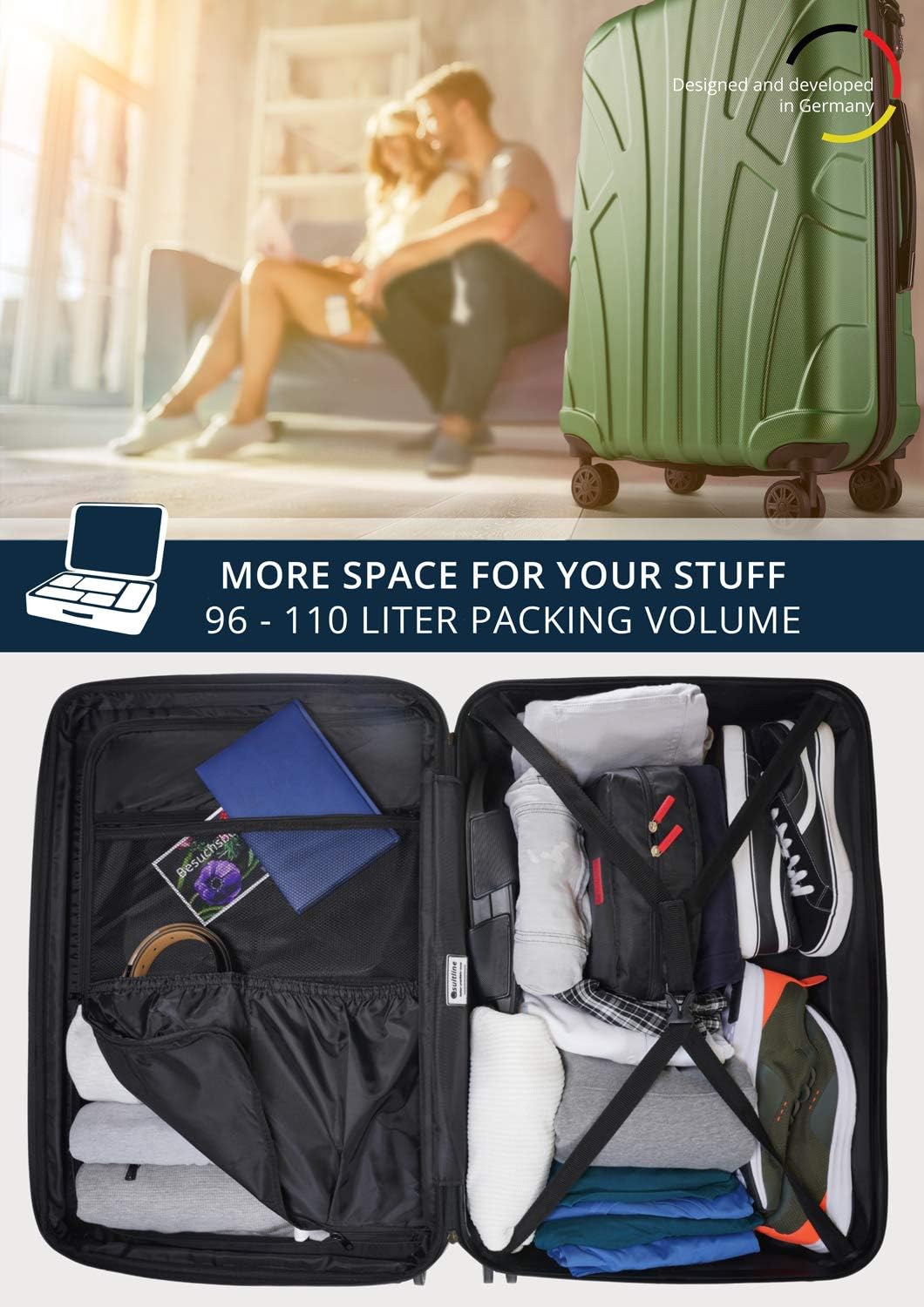Suitline grote harde koffer trolley, reiskoffer check-in bagage, TSA, 76 cm, ca. 86 liter, 100% ABS mat magenta