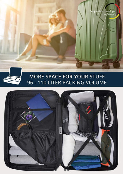 Suitline Grote koffer 76 x 53 x 31 cm ABS harde schaal uitbreidbaar (96-110 L) met TSA slot 4 dubbele wielen telescopische handgreep trolley, Grafiet