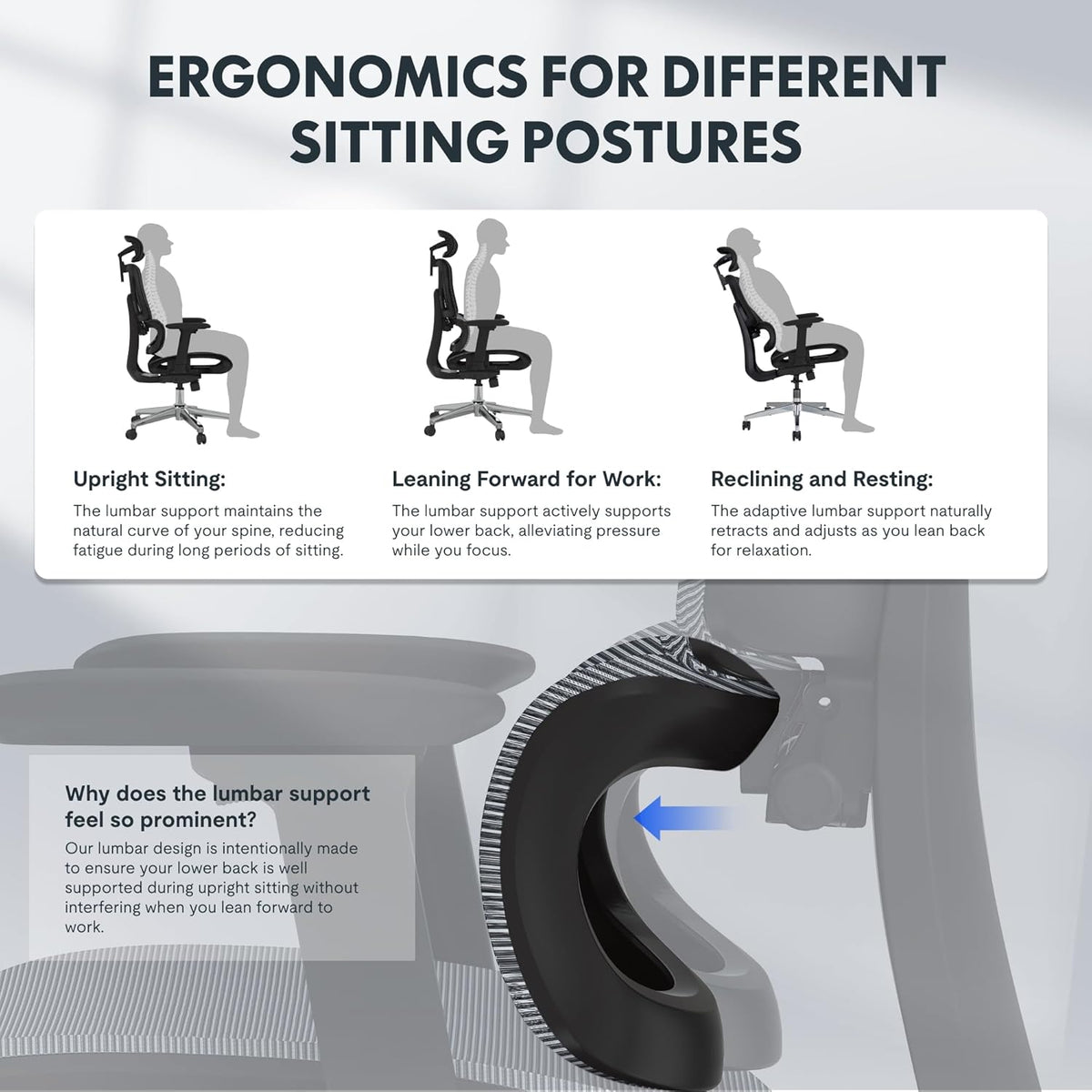 Ergonomische Bureaustoel – Werkstoel – Office Chair – Bureaustoel Met Hoofdsteun – Draaibare Bureaustoel – Adaptieve Lendensteun – Verstelbare Zithoogte en 3D-Armleuningen – Ademend Mesh-Materiaal