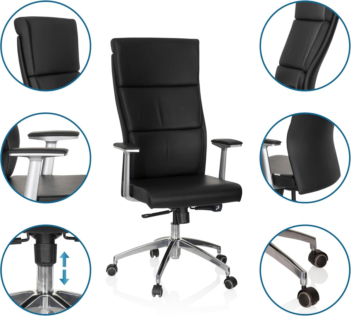 hjh OFFICE 600400 directiestoel MONZA 20 leder zwart bureaustoel bureaustoel bekleed hoge rugleuning